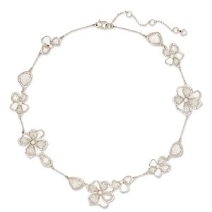 kate spade new york Precious Bloom Cubic Zirconia & Imitation Pearl Flower Station Necklace in Silver Tone, 16-19- 4768380
