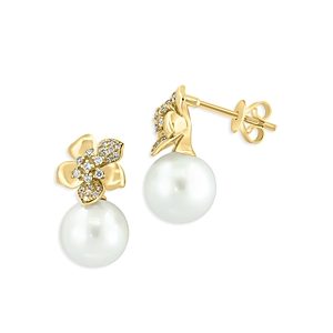 Bloomingdale's Cultured Freshwater Pearl & Diamond Stud Earrings in 14K Yellow Gold- 4859560