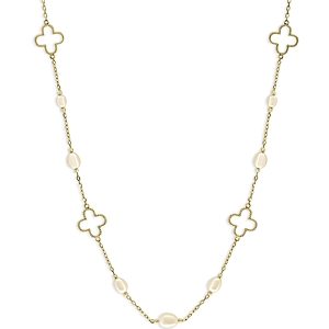Bloomingdale's Cultured Freshwater Pearl Flower Collar Necklace in 14k Yellow Gold, 16.5- 4859567