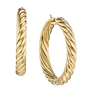 David Yurman 18K Yellow Gold Sculpted Cable Twist Hoop Earrings- 4726296
