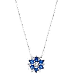 Bloomingdale's Sapphire & Diamond Flower Pendant Necklace in 14K White Gold, 16- 4871988