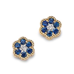 Bloomingdale's Blue Sapphire & Diamond Flower Stud Earrings in 14K Yellow Gold- 4869181
