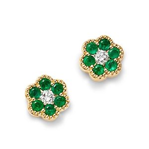 Bloomingdale's Emerald & Diamond Flower Stud Earrings in 14K Yellow Gold- 4869180