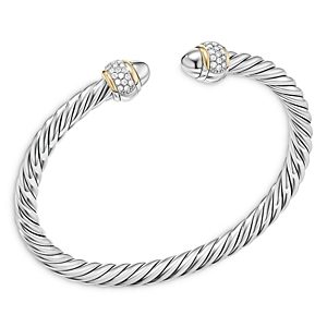 David Yurman Cable Bracelet in Sterling Silver Domes with 18K Yellow Gold and Diamonds- 4726342