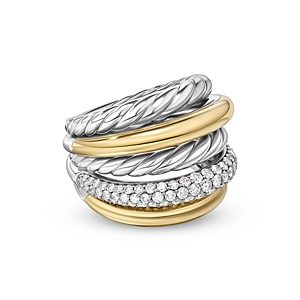 David Yurman Mercer Multi Row Ring in Sterling Silver with 18K Yellow Gold and Diamonds- 4726360