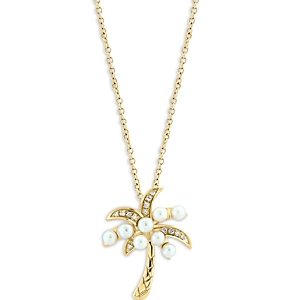 Bloomingdale's Cultured Freshwater Pearl & Diamond Palm Tree Pendant Necklace in 14K Yellow Gold, 16-18- 4876879