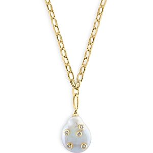 Bloomingdale's Cultured Freshwater Pearl & Diamond Pendant Necklace in 14K Yellow Gold, 16-18- 4876884