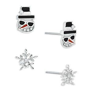 Ajoa by Nadri Chalet Chic Snowman & Snowflake Stud Earrings Set- 4772124