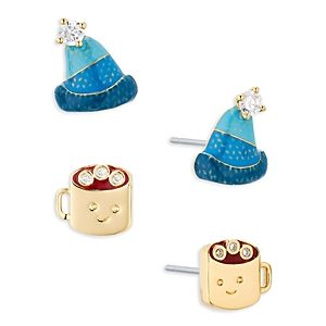 Ajoa by Nadri Chalet Chic Hat & Hot Cocoa Stud Earrings Set in 18K Gold Plated- 4772125