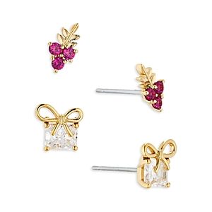 Ajoa by Nadri Chalet Chic Mistletoe & Present Stud Earrings Set in 18K Gold Plated- 4772127