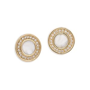 L. Klein 18K Yellow Gold Toscano Mother of Pearl & Diamond Halo Stud Earrings- 4899651