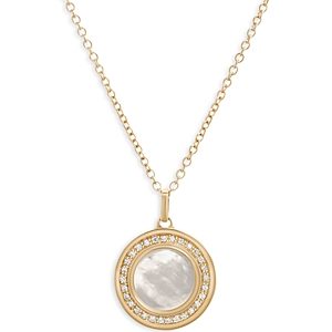 L. Klein 18K Yellow Gold Toscano Mother of Pearl & Diamond Halo Pendant Necklace, 16-18- 4899652