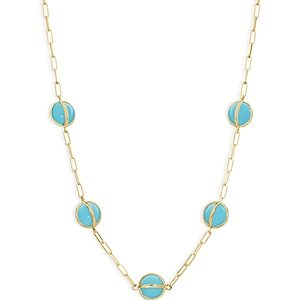 L. Klein 18K Yellow Gold Celeste Turquoise Paperclip Link Chain Collar Necklace, 16-18- 4899625