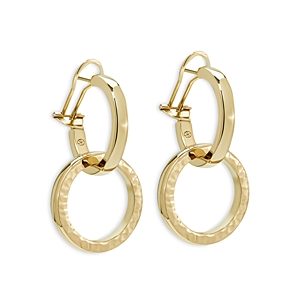 L. Klein 18K Yellow Gold Duetto Interlocking Hammered Circle Drop Hoop Earrings- 4899630