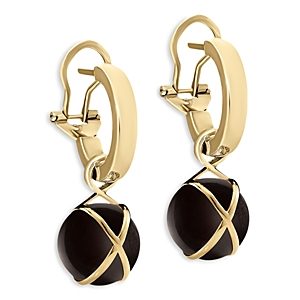 L. Klein 18K Yellow Gold Prisma Black Agate Crossover Dangle Hoop Drop Earrings- 4899643