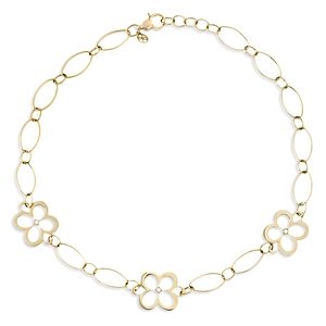 L. Klein 18K Yellow Gold Fiore Diamond Openwork Flower Link Collar Necklace, 16-18- 4899632