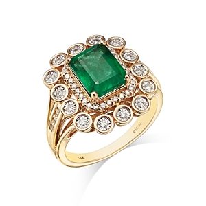 Bloomingdale's Emerald & Diamond Halo Ring in 14K Yellow Gold- 4875364