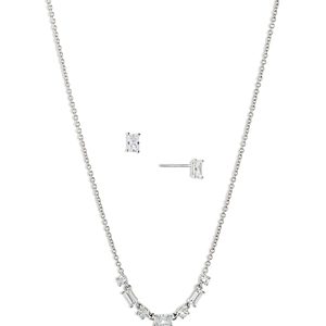 Nadri Mixed Cubic Zirconia Necklace & Stud Earrings Set in Rhodium Plated- 4768836