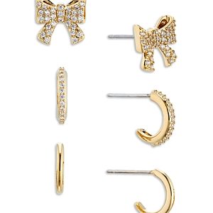 Nadri Pave Bow Stud & Hoop Earrings in 18K Gold Plated, Set of 3- 4768833