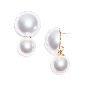 Aqua Double Imitation Pearl Drop Earrings in 16K Gold Plated - 100% Exclusive- 4836356