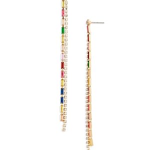 Aqua Multicolor Mismatch Baguette Linear Drop Earrings in 16K Gold Plated - 100% Exclusive- 4836369