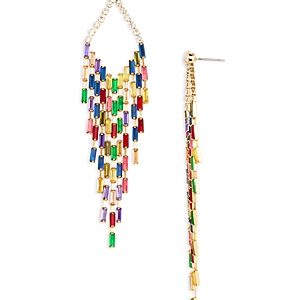 Aqua Multicolor Baguette Chandelier Earrings in 16K Gold Plated - 100% Exclusive- 4836371
