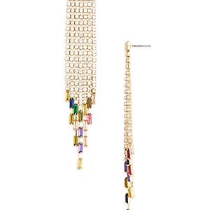 Aqua Multicolor Baguette Fringe Earrings in 16K Gold Plated - 100% Exclusive- 4836370