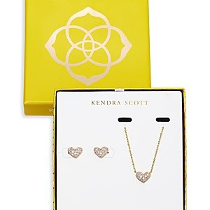 Kendra Scott Ari Pave Heart Pendant Necklace & Stud Earrings Set in 14K Gold Plated- 4888604