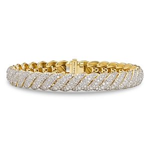 David Yurman 18K Yellow Gold Sculpted Cable Diamond Pave Link Bracelet- 4726274