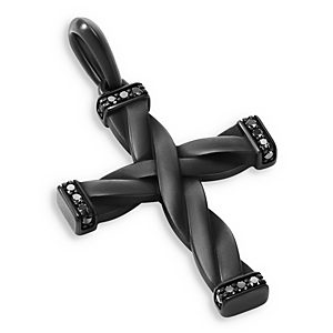 David Yurman Men's Black Titanium Dy Helios Black Diamond Twist Cross Pendant- 4726393