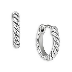 David Yurman Sterling Silver Sculpted Cable Small Huggie Hoop Earrings- 4726324