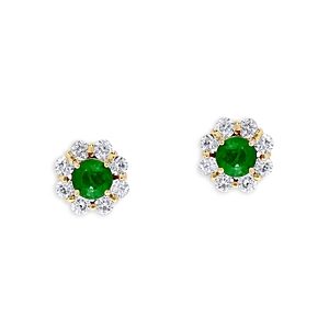 Bloomingdale's Emerald & Diamond Halo Flower Earrings in 14K Yellow Gold- 4940944