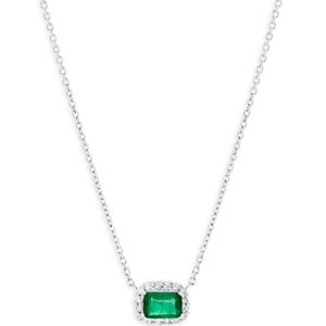 Bloomingdale's Emerald & Diamond Halo Pendant Necklace in 14K White Gold, 16- 4940946