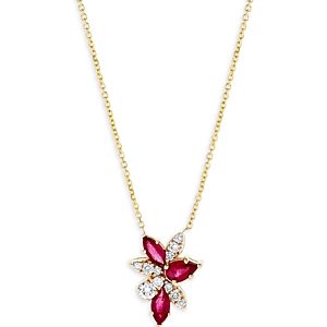 Bloomingdale's Ruby & Diamond Floral Cluster Pendant Necklace in 14K Yellow Gold, 16- 4871990