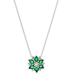 Bloomingdale's Emerald & Diamond Flower Pendant Necklace in 14K White Gold, 16- 4871987