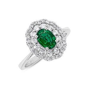 Bloomingdale's Emerald & Diamond Halo Ring in 14K White Gold - 100% Exclusive- 4942302