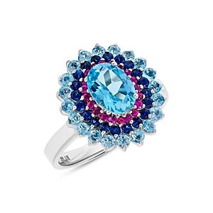 Bloomingdale's Blue Topaz, Sapphire & Ruby Sunburst Ring in 14K White Gold- 4873168