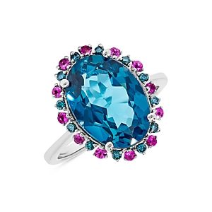 Bloomingdale's Blue Topaz, Pink Sapphire & Blue Diamond Statement Ring in 14K White Gold- 4873169
