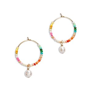 Anni Lu Rainbow Nomad Beaded Cultured Freshwater Pearl Drop Hoop Earrings in 18K Gold Plated- 4926192