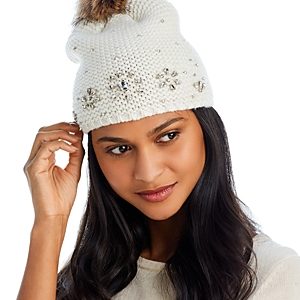 Echo Embellished Faux Fur Pom Pom Hat- 4823434