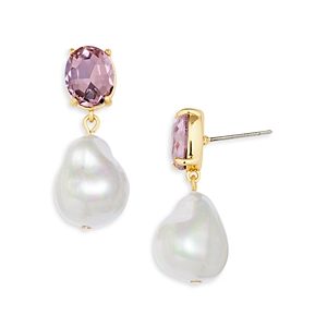 Aqua Pink & Imitation Pearl Drop Earrings- 4901286