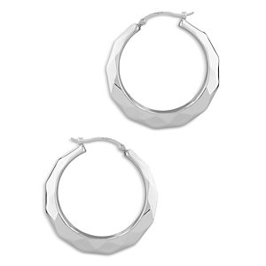 Bloomingdale's Faceted Look Medium Hoop Earrings in Sterling Silver- 4938167