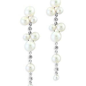 Bloomingdale's Cultured Freshwater Pearl & Diamond Linear Drop Earrings in 14K White Gold- 4859565
