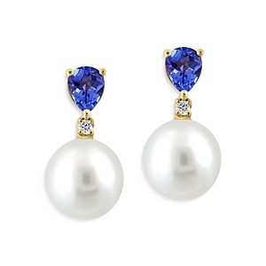 Bloomingdale's Freshwater Pearl, Tanzanite, & Diamond Drop Earrings in 14K Yellow Gold- 4876866