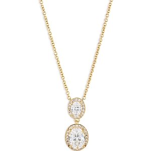 Nadri Oval Halo Drop Necklace in 18K Gold Plated or Rhodium Plated, 16- 4808577