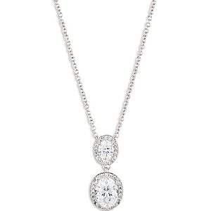 Nadri Oval Halo Drop Necklace in 18K Gold Plated or Rhodium Plated, 16- 4808577