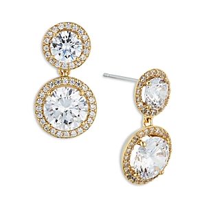 Nadri Round Double Halo Drop Earrings in 18K Gold Plated or Rhodium Plated- 4808579