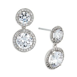 Nadri Round Double Halo Drop Earrings in 18K Gold Plated or Rhodium Plated- 4808579