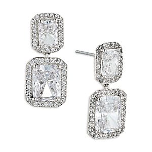 Nadri Emerald Cut Halo Drop Earrings in 18K Gold Plated or Rhodium Plated- 4808581