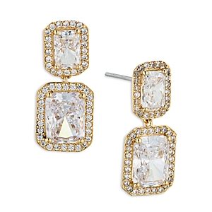 Nadri Emerald Cut Halo Drop Earrings in 18K Gold Plated or Rhodium Plated- 4808581